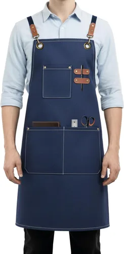 Miniatura 9 de Delantales de Lona de Trabajo para Hombres y Mujeres con 3 Bolsillos, Delantal de Alta Resistencia con Correa Cruzada para Cocina, Chef