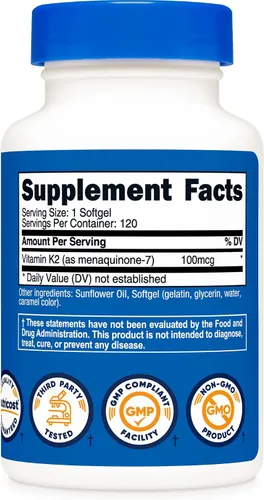 Miniatura 5 de Nutricost Suplemento de Vitamina K2 MK-7 (100 mcg) 120 Cápsulas Blandas - Sin GMO