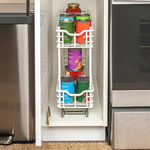 Miniatura 7 de Household Essentials Organizador deslizante de dos niveles de acero blanco con forros de plástico