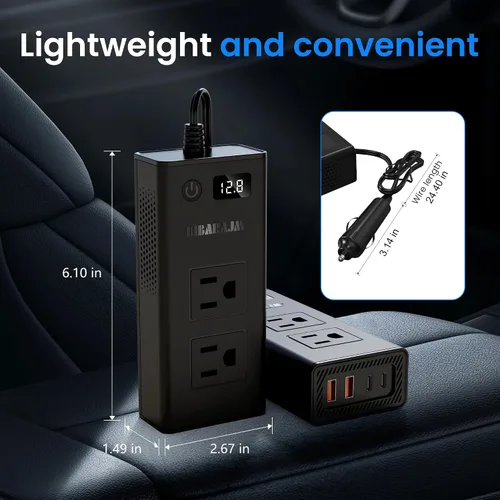 Miniatura 2 de Convertidor de voltaje de automóvil de 300 W, inversor de CC de 12 V a CA, puertos de 110 V, cargador de coche de carga rápida con enchufe
