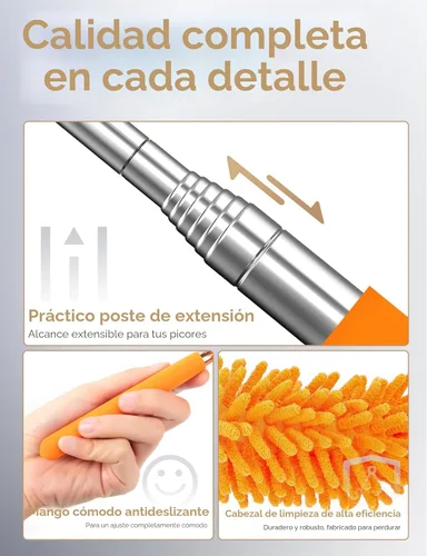 Miniatura 6 de Plumero de microfibra para limpieza, plumeros lavables a mano con 2 cabezales de microfibra reemplazables, poste extensible, suministros de limpieza