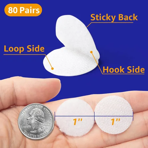 Miniatura 2 de 160 unidades (80 pares) puntos autoadhesivos de 0.98 pulgadas de diámetro, blanco, puntos de gancho y bucle, monedas adhesivas para escuela, aula