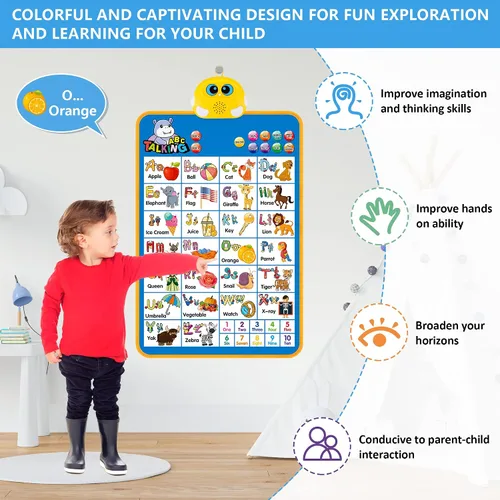 Miniatura 6 de Tabla electrónica de pared del alfabeto, ABC hablante, 123s, póster musical, juguetes de aprendizaje para niños pequeños de 1 a 3 años, juguete