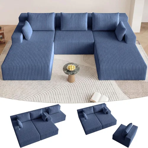 Miniatura 70 de Sofá modular de 95 pulgadas con otomana, moderno sofá nube de pana con asiento profundo, sofá sin hueso tapizado de 3 plazas en forma de U para sala