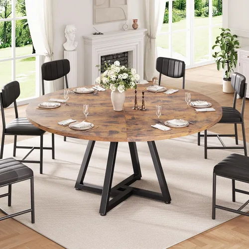 Miniatura 6 de Jocoevol Mesa Redonda de Cocina para Comedor Circular con Marco de Metal de Pedestal, Mueble Industrial de Madera para Ahorro de Espacio para Gris