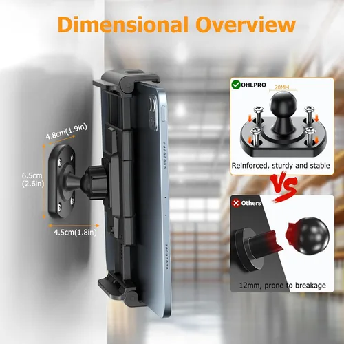 Miniatura 2 de OHLPRO Soporte de pared para tableta, giratorio de 360°, ajustable, universal, soporte para iPad, para cocina, oficina, almacén, hogar, compatible