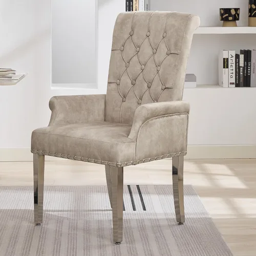 Miniatura 17 de WUTUTUEE Silla de comedor de terciopelo con brazos, sillas de comedor tapizadas acolchadas de respaldo alto, sillón decorativo con patas cromadas