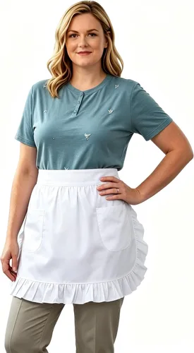 Miniatura 3 de Love Potato Delantal de cintura 100% algodón, 2 bolsillos, delantal de cocina, restaurante, bistró, medio delantal para niña y mujer, color blanco
