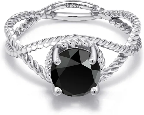 Miniatura 3 de Gem Stone King 7MM Round Gemstone Birthstone Solitaire Ring for Women Twisted Rope Band in 925 Sterling Silver Available in Sizes 5, 6, 7, 8, 9
