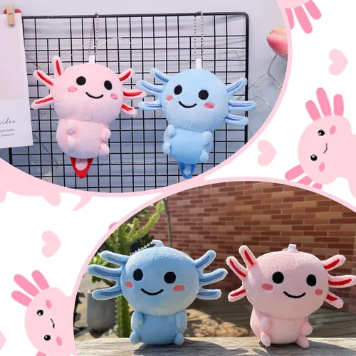 Miniatura 6 de 2 llaveros de peluche de ajolote, lindos animales de peluche de ajolote para niños, llavero pequeño y lindo de peluche de ajolote rosa y azul