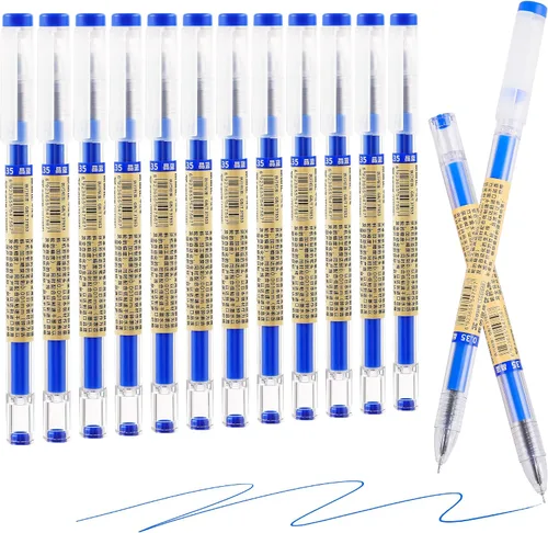 Miniatura 8 de Paquete de 12 bolígrafos de tinta de gel azul, punta extrafina de 0.014 in, papelería de estilo japonés, secado rápido, sin mancha, sin sangrado