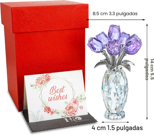 Miniatura 5 de H&D HYALINE & DORA Figura de Rosa de Cristal Flor Morada, Regalos de Rosa para Mamá Esposa Abuela, Adorno Coleccionable de Flor de Cristal Día