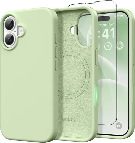 Miniatura 181 de GONEZ Funda de silicona para iPhone 14 Pro Max, compatible con MagSafe, con protector de pantalla + protector de lente de cámara, silicona líquida a
