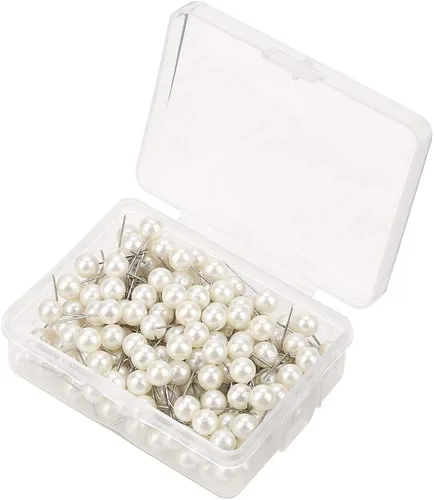 Miniatura 4 de Oumefar 200 alfileres de perlas, tachuelas decorativas para el pulgar, redondas, cortas, perlas, bolas de dibujo, alfileres de mapa, caja de costura