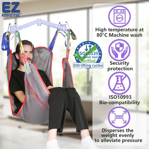 Miniatura 2 de EZ Assistive Eslinga universal de elevación de pacientes de cuerpo completo para elevación o traslado de pacientes, honda de elevación con tela
