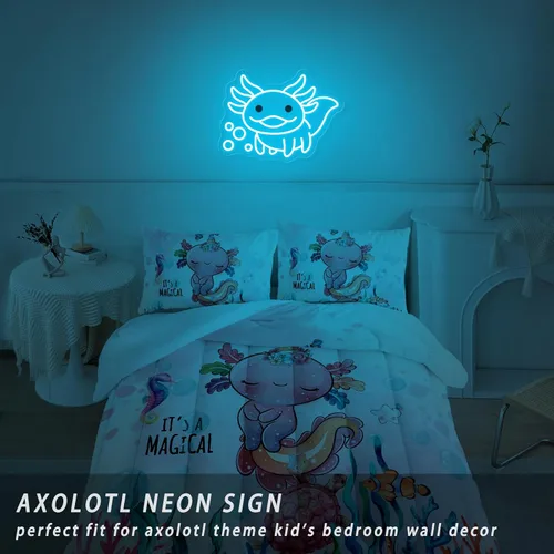 Miniatura 2 de Axolotl - Letrero de neón para regalos de niños y niñas, letrero LED de ajolote azul hielo alimentado por USB, letrero de luz nocturna regulable