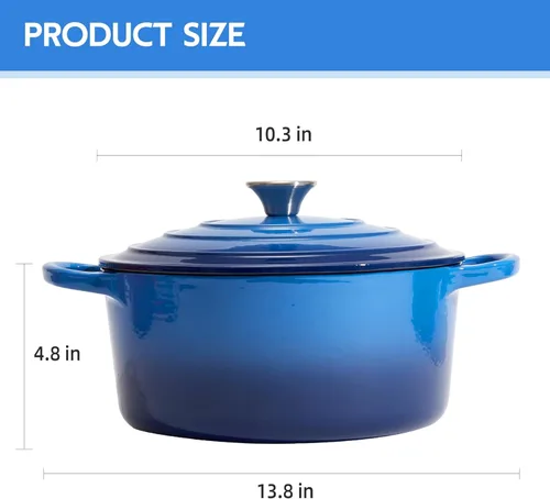 Miniatura 5 de Horno holandés de hierro fundido esmaltado de 6 cuartos de galón con tapa, asas dobles grandes, apto para horno hasta 500 °F, olla redonda clásica