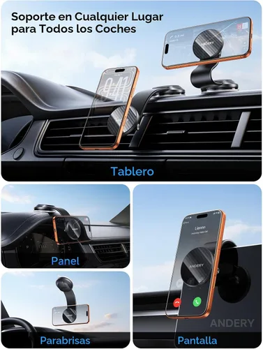 Miniatura 2 de ANDERY Soporte de teléfono para automóvil MagSafe [brazo de aleación de memoria ajustable de 360° 2400 gf de potencia magnética más fuerte]