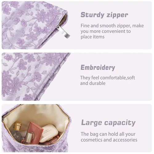 Miniatura 5 de Bolsa de maquillaje de flores para mujer, bonita bolsa de maquillaje para bolso, bolsa de cosméticos con cremallera, bolsa de cosméticos de lona