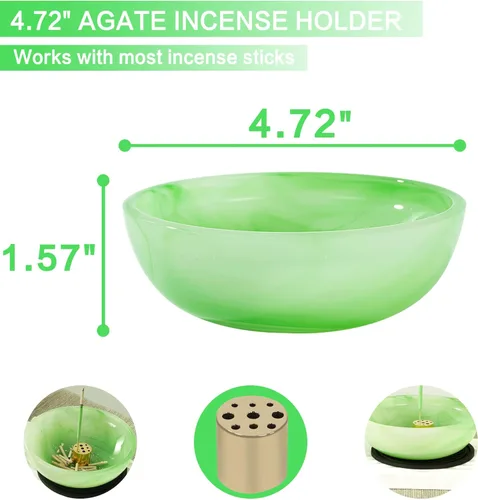 Miniatura 2 de Soporte para Incienso, Diseño Multiusos, Quemador de Incienso de Ágata, Atrapador de Cenizas con 9 Agujeros de Latón, Soporte para Varillas