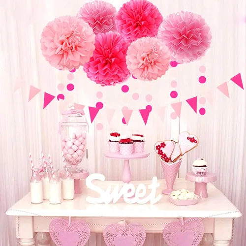 Miniatura 6 de Galentines - Decoraciones de fiesta de color rosa intenso para el día de San Valentín, 23 piezas de cumpleaños para niña, baby shower, serpentinas