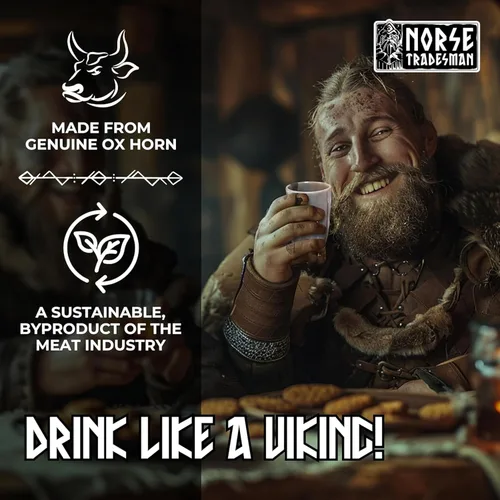 Miniatura 4 de Norse Tradesman Juego de Copas de Cuerno para Beber (4) – Copas de Tamaño Completo de 12 oz con Grabados de Nudos Celtas y Saco de Regalo