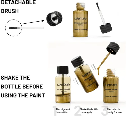 Miniatura 4 de KAMENSKAYA Pintura de Hoja de Oro Líquida - Pintura de Hoja de Oro Líquida de Secado Rápido de Base Alcohólica, Oro Brillante, 0.68 fl oz (20 ml)
