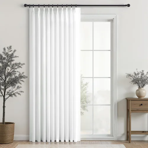 Miniatura 44 de Topfinel 2 paneles de cortinas plisadas de lino beige y blanco de 63 pulgadas de largo, para dormitorio y sala de estar, cortinas semitransparentes