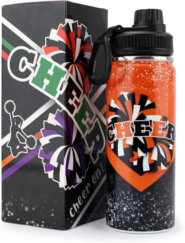 Miniatura 13 de Botella de agua Cheer de 18 onzas para niñas, botella deportiva de acero inoxidable aislada con asa, regalo de animadora a granel para regalos
