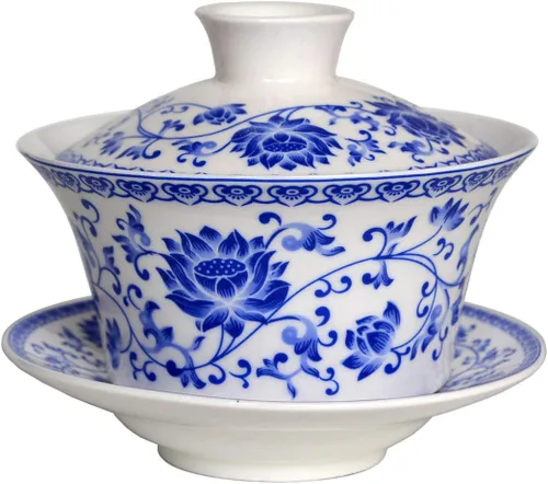 Miniatura 8 de Liang baobao Juego de Té Tradicional Gaiwan con Tapa y Platillo Taza de Té Gongfu de Porcelana Diseño Azul de Loto Tazas de 200ml