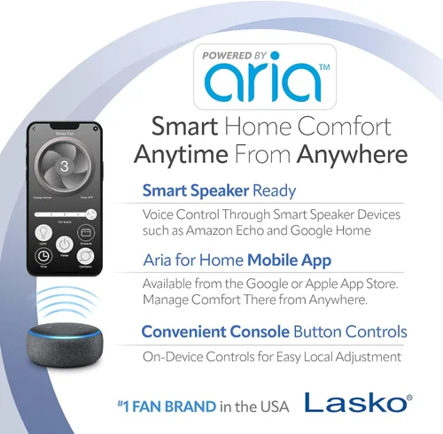 Miniatura 3 de Lasko Aria™ T40733 Ventilador de torre inteligente WiFi de 5 velocidades de 40 pulgadas con modo oscuro: negro