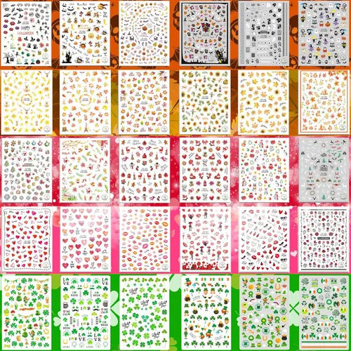 Miniatura 7 de winthrop 12 hojas de calcomanías de Pascua para uñas, tiras completas de esmalte de uñas, calcomanías autoadhesivas para arte de uñas, lindos huevos