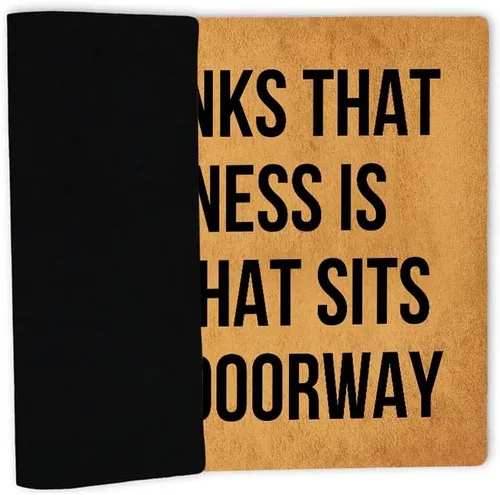 Miniatura 6 de Tapete divertido con texto en inglés "She Thinks That Happiness is A Mat" que se sienta en su puerta, antideslizante, para exteriores e interiores