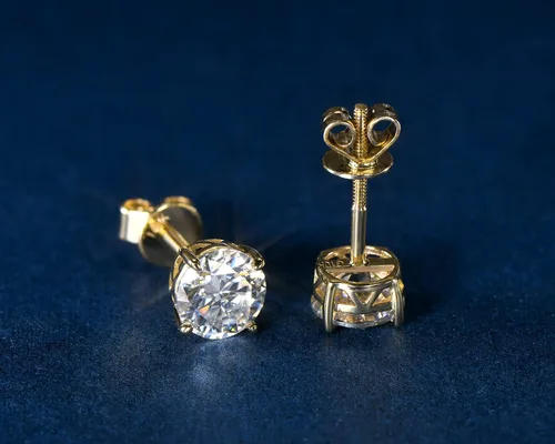 Miniatura 3 de Aretes solitarios de oro real de 10 quilates con diamantes de moissanita auténtica, redondos, brillantes, para mujeres y hombres, con cierres
