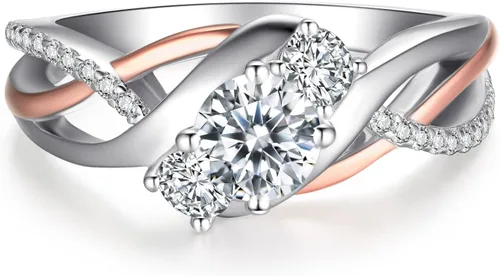 Miniatura 5 de JewelryPalace Infinity Twisted Cubic Zirconia 3 Stones Engagement Ring for Women, Love Knot 925 Sterling Silver 14K Rose Gold Promise Ring for her