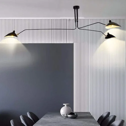 Miniatura 2 de Candelabro moderno de mediados de siglo negro con brazo oscilante y pantalla ajustable, candelabro de 3 brazos negro, lámparas colgantes grandes