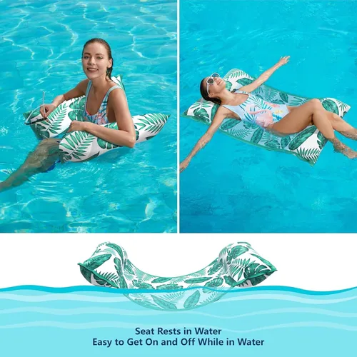 Miniatura 4 de Jasonwell Hamaca de agua para piscina, flotadores inflables de tela 4 en 1 (silla de montar, tumbonas flotantes), tumbonas flotantes para piscina