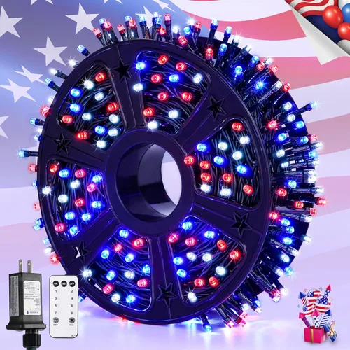 Miniatura 31 de JMEXSUSS 500 luces LED azules de Navidad al aire libre, 173 pies, 8 modos, tira de luces de Navidad, impermeable, luz LED azul para árbol enchufable