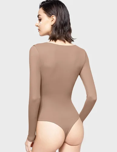 Miniatura 10 de PUMIEY Body sexy de manga larga con cuello cuadrado para mujer, colección Smoke Cloud