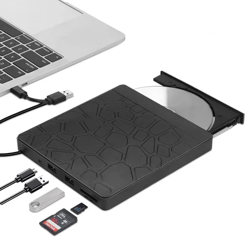 Unidad de DVD externa para portátil, USB 3.0 Tipo-C CD DVD +/-RW Burner Unidad de disco óptico, lector portátil de CD/DVD ROM con 2 ranuras para