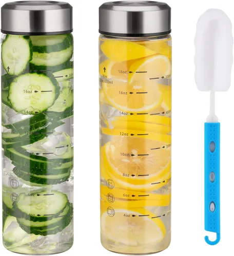 Miniatura 14 de Botellas de vidrio para jugo de 16 onzas, paquete de 2 botellas de agua de boca ancha con tapas para jugo, botellas de jugo reutilizables