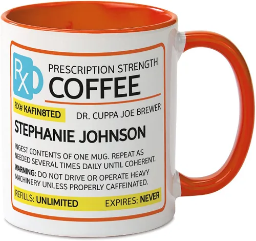 Current Taza de café de cerámica personalizada con prescripción, tamaño grande de 11 onzas, tazas divertidas y novedosas, para añadir un nombre,