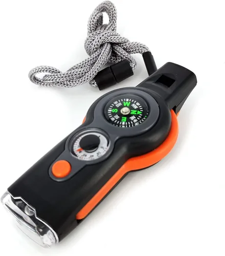 Silbato de emergencia con cordón de seguridad, silbato de campamento, senderismo, señal de rescate Negro naranja