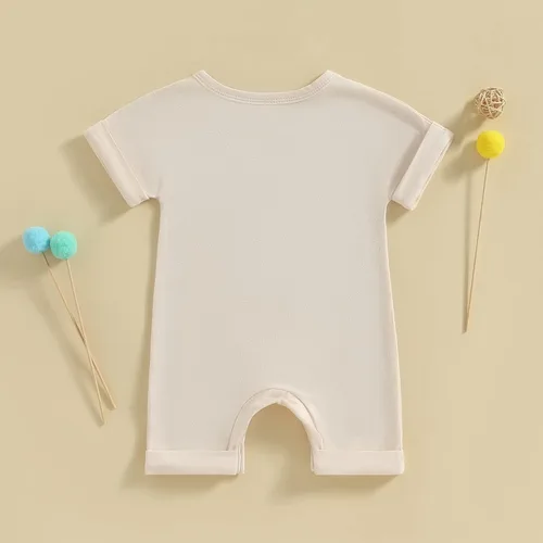 Miniatura 62 de Mameluco unisex de manga corta para bebé recién nacido, con botones, de una pieza, ropa de color sólido
