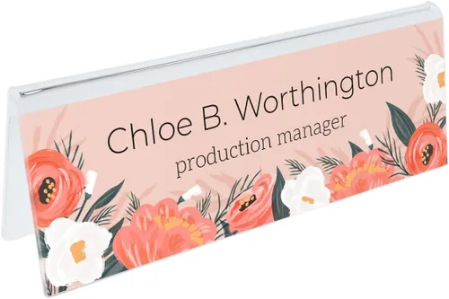 Placa de escritorio floral de acuarela rosa personalizada/2 x 6 pulgadas, letrero de escritorio moderno personalizado, placa de nombre acrílica