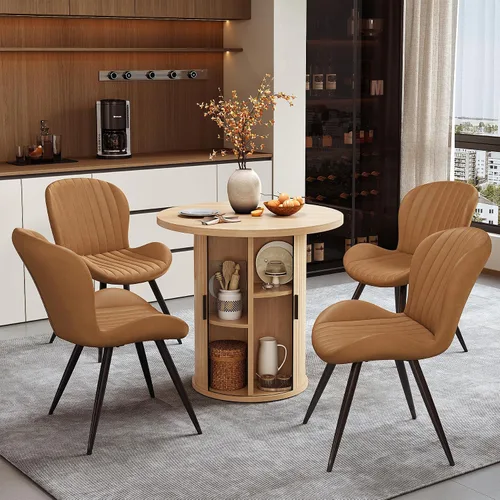 Miniatura 49 de Miereirl Juego de mesa y sillas de comedor moderno redondo, con una mesa de comedor de madera equipada con compartimentos de almacenamiento