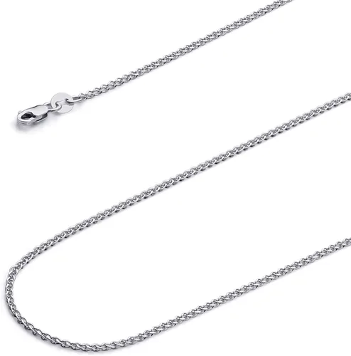 Miniatura 10 de The World Jewelry Center 14k REAL Yellow/White/Rose Gold Solid 2mm, 1.7mm, 1.5mm, 1.2mm Flat Open wheat Chain Necklace with Lobster Claw Clasp