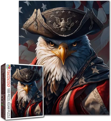 Miniatura 31 de Rompecabezas de 1000 piezas con la bandera americana y águila para adultos, rompecabezas del 4 de julio, para juegos de actividades familiares