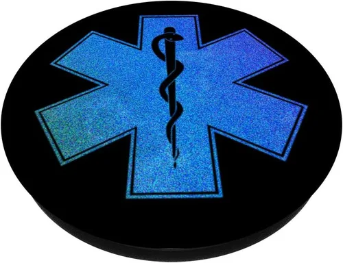 Miniatura 2 de Emergency Medicine Star of Life - Soporte para teléfonos y tabletas, diseño de estrella de la vida con purpurina sintética, color azul, Negro
