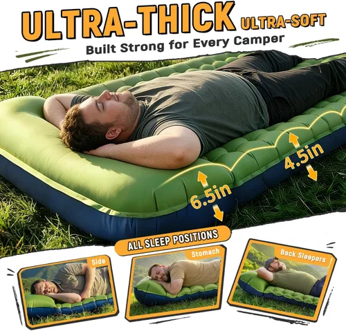 Miniatura 2 de Myxslop Colchoneta de dormir para camping, ultraligera inflable con almohada con bomba de pie integrada, alfombrilla para dormir, equipo compacto